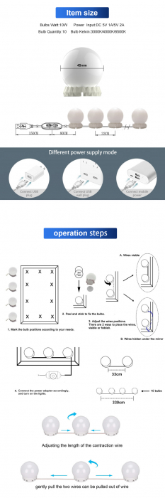 Set 10 Becuri LED pentru Oglinda cu Alimentare prin USB Lungime Cablu 5 m [4]
