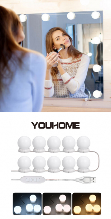 Set 10 Becuri LED pentru Oglinda cu Alimentare prin USB Lungime Cablu 5 m [5]
