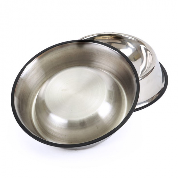 Set 2 Bucati Bol Mancare  Catel sau Pisica din Otel Inoxidabil cu Baza Antiderapanta Diametru Interior 13 cm [2]