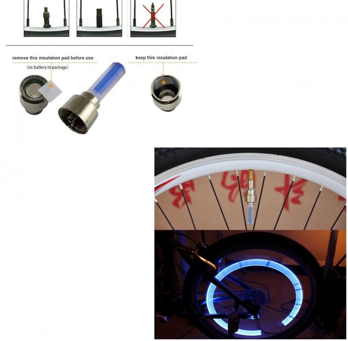 Set 2 Ventile cu LED Albastru Compatibile Bicicleta, Motocicleta sau Masina 7 x 1,5 cm [5]
