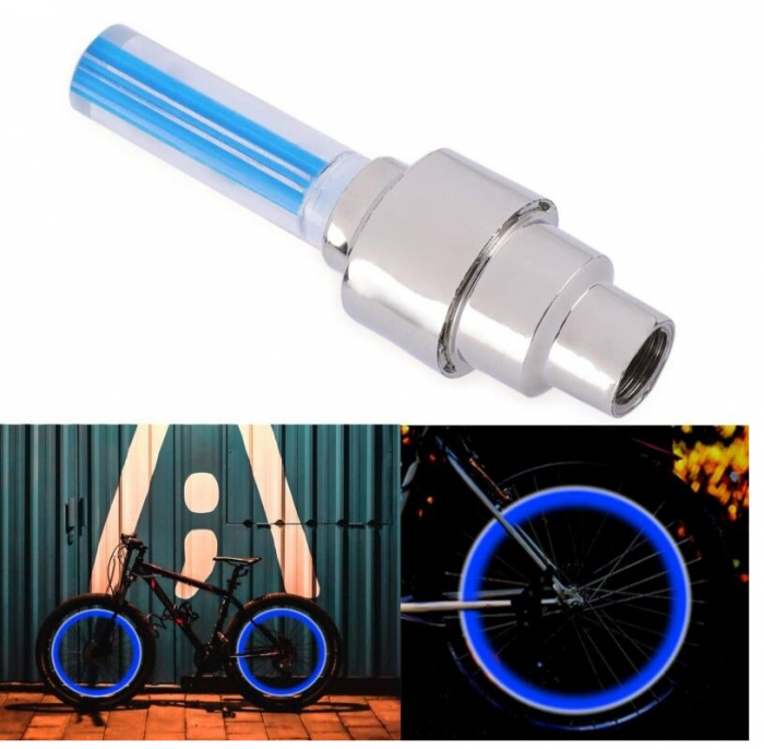 Set 2 Ventile cu LED Albastru Compatibile Bicicleta, Motocicleta sau Masina 7 x 1,5 cm [3]