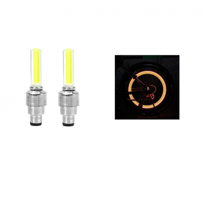 Set 2 Ventile cu LED Galben Compatibile Bicicleta, Motocicleta sau Masina 7 x 1,5 cm [3]