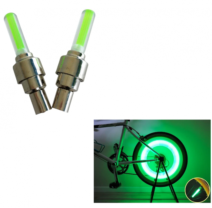 Set 2 Ventile cu LED Verde Compatibile Bicicleta, Motocicleta sau Masina 7 x 1,5 cm [5]