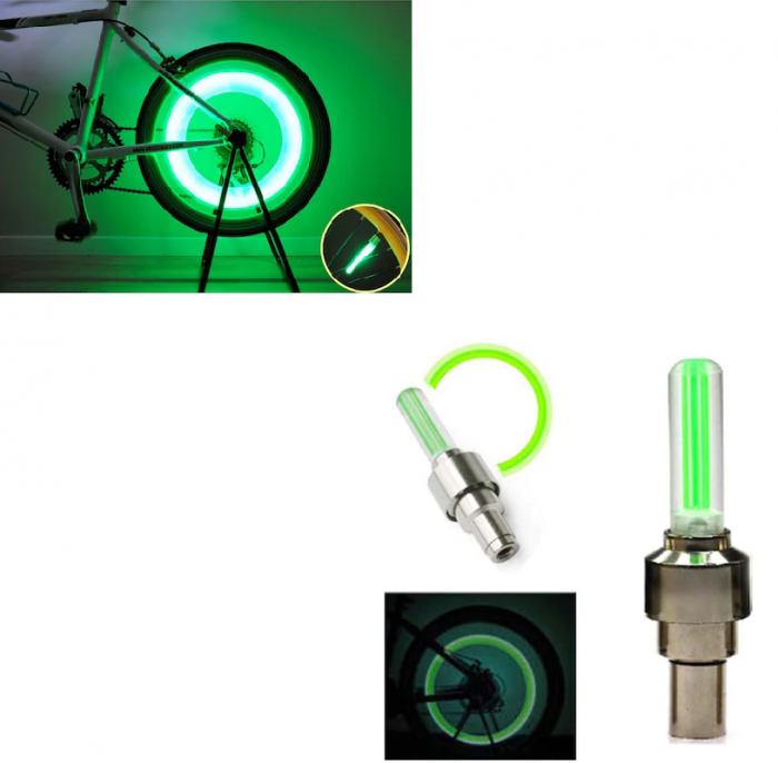 Set 2 Ventile cu LED Verde Compatibile Bicicleta, Motocicleta sau Masina 7 x 1,5 cm [4]