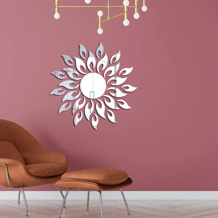 Set 27 oglinzi acrilice decorative Glixicom, Model Soare cu 26 Raze Argintiu, 50x50 cm oglinda perete hol dedeman oglinda decorativa ieftina emag autoadeziva [2]