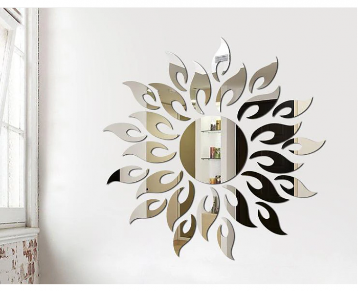 Set 27 oglinzi acrilice decorative Glixicom, Model Soare cu 26 Raze Argintiu, 50x50 cm oglinda perete hol dedeman oglinda decorativa ieftina emag autoadeziva [3]
