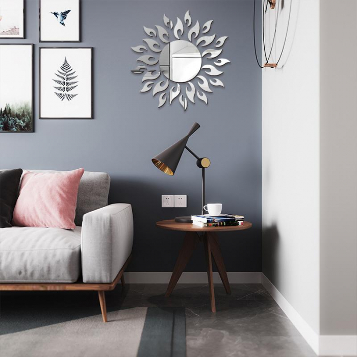 Set 27 oglinzi acrilice decorative Glixicom, Model Soare cu 26 Raze Argintiu, 50x50 cm oglinda perete hol dedeman oglinda decorativa ieftina emag autoadeziva [6]