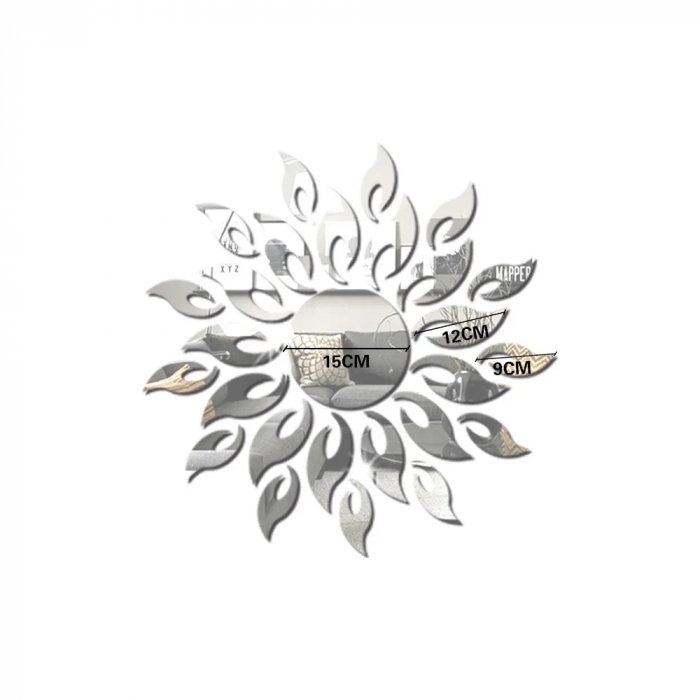 Set 27 oglinzi acrilice decorative Glixicom, Model Soare cu 26 Raze Argintiu, 50x50 cm oglinda perete hol dedeman oglinda decorativa ieftina emag autoadeziva [7]
