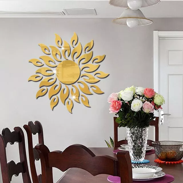 Set 27 oglinzi acrilice decorative Glixicom, Model Soare cu 26 Raze Auriu, 50x50 cm oglinda perete hol dedeman oglinda decorativa ieftina emag autoadeziva [7]