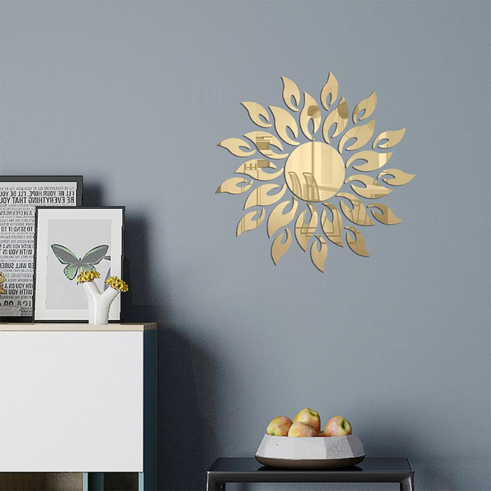 Set 27 oglinzi acrilice decorative Glixicom, Model Soare cu 26 Raze Auriu, 50x50 cm oglinda perete hol dedeman oglinda decorativa ieftina emag autoadeziva [5]