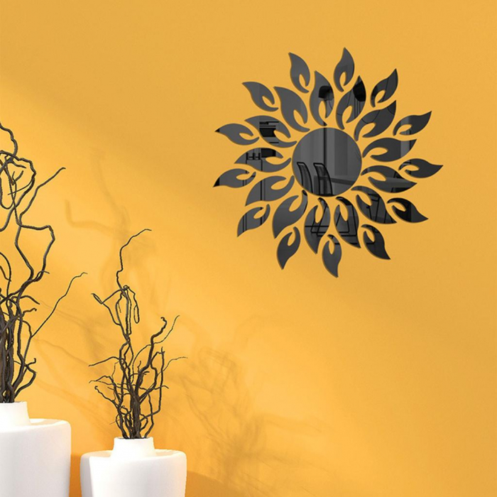 Set 27 oglinzi acrilice decorative Glixicom, Model Soare cu 26 Raze Negru, 50x50 cm oglinda perete hol dedeman oglinda decorativa ieftina emag autoadeziva [2]