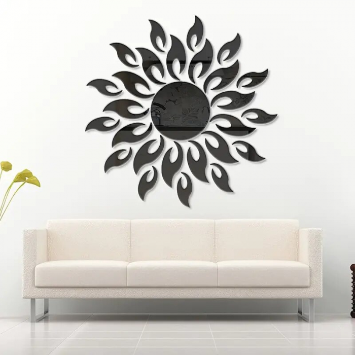 Set 27 oglinzi acrilice decorative Glixicom, Model Soare cu 26 Raze Negru, 50x50 cm oglinda perete hol dedeman oglinda decorativa ieftina emag autoadeziva [6]