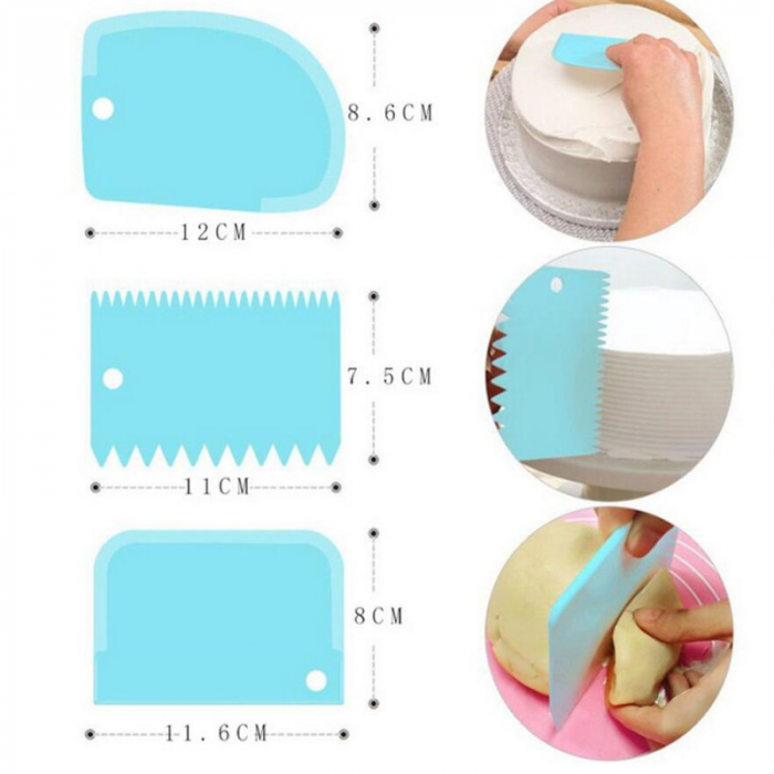 Set 3 Spatule pentru Ornare cu Crema sau Frisca Torturi si Prajituri Albastru [4]