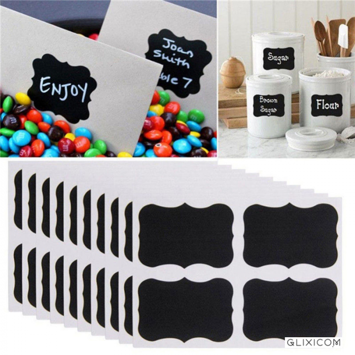 Set 40 etichete autodeazive reutilizabile pentru borcan sticla caserola + marker vopsea alba [10]