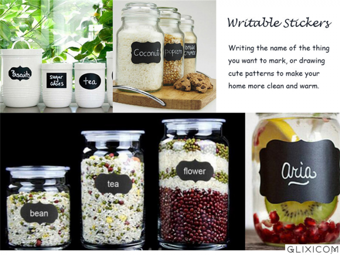 Set 40 etichete autodeazive reutilizabile pentru borcan sticla caserola + marker vopsea alba [9]