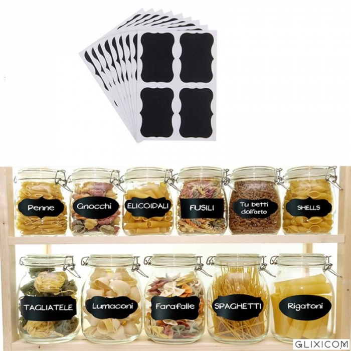 Set 40 etichete autodeazive reutilizabile pentru borcan sticla caserola + marker vopsea alba [8]