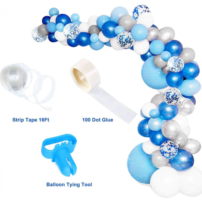 Set 70 Baloane pentru Arcada Albastru Alb si Argintiu cu Confetti G Glixicom® [6]