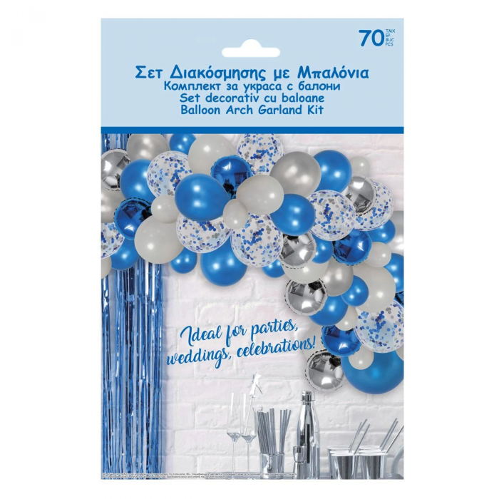 Set 70 Baloane pentru Arcada Albastru Alb si Argintiu cu Confetti G Glixicom® [3]