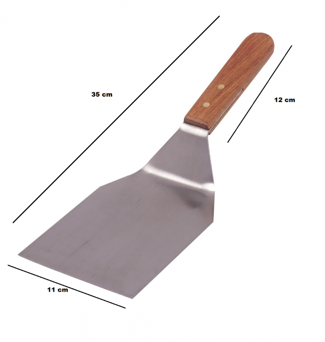 Spatula pentru Gratar Plita sau Hamburger din Inox cu Maner din Lemn 35 x 11 cm [5]