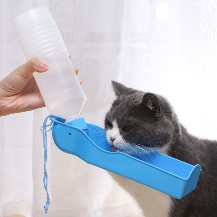 Sticla Apa Animale cu Castron pentru Adapare - Portabila Capacitate 500 ml Albastru [4]