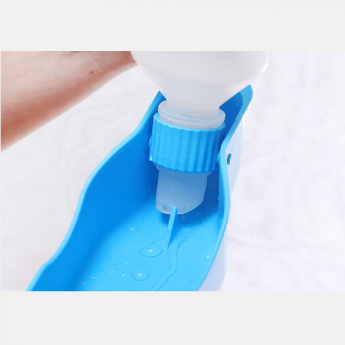 Sticla Apa Animale cu Castron pentru Adapare - Portabila Capacitate 500 ml Albastru [3]