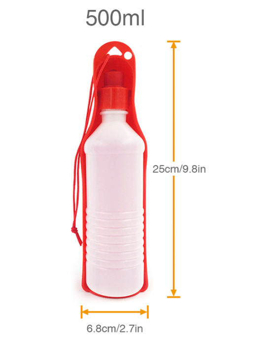 Sticla Apa Animale cu Castron pentru Adapare - Portabila Capacitate 500 ml Albastru [2]