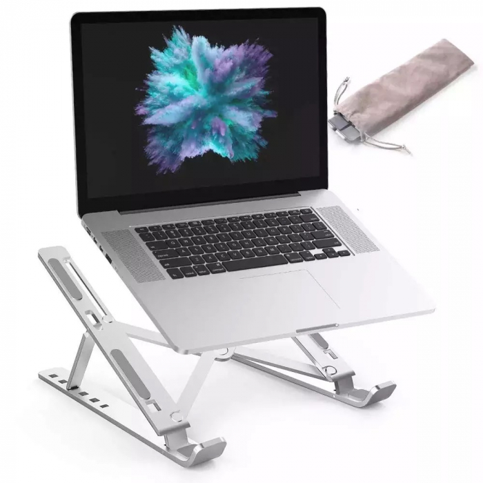 Suport din Aluminiu Pentru Laptop cu Inaltime reglabila pe 6 Nivele, Pliabil, Portabil Compatibilitate 10-15.6'' [4]
