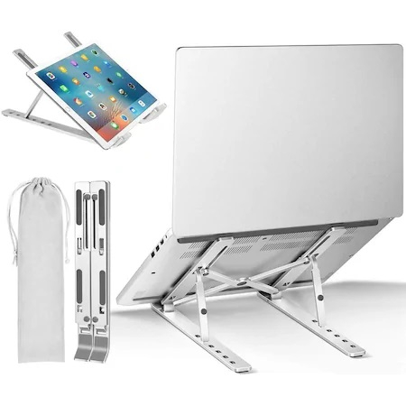 Suport din Aluminiu Pentru Laptop cu Inaltime reglabila pe 6 Nivele, Pliabil, Portabil Compatibilitate 10-15.6'' [2]
