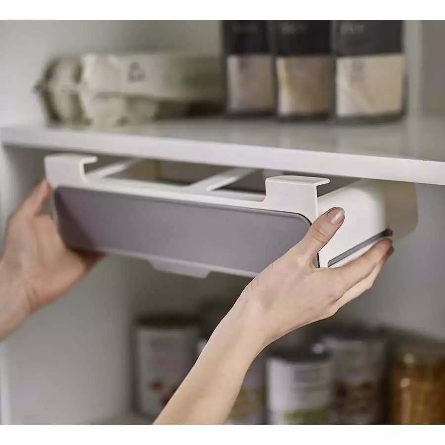 suport organizator pentru condimente din plastic cu 6 recipiente suport condimente retractabil si suspendabil pe raft sau polita [6]