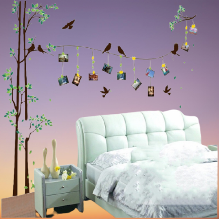 Sticker Decorativ Copaci si Pasari cu 12 Rame Foto - 290 x 210 cm [4]