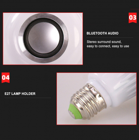 Bec Led Smart cu Boxa Integrata Conectivitate prin Bluetooth si Joc de Lumini 7 W [2]