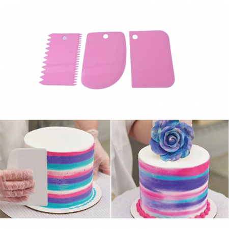 Set 3 Spatule pentru Ornare cu Crema sau Frisca Torturi si Prajituri Roz [1]