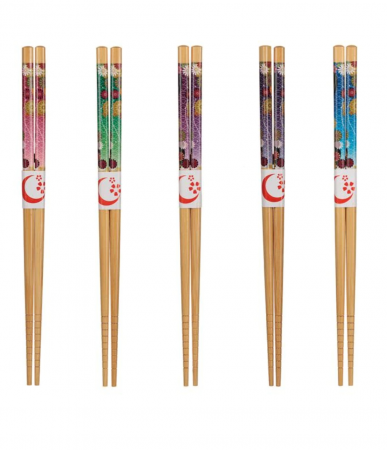 Toate Produsele - Set 5 Perechi Betisoare Chinezesti din Bambus Lacuit Model Floral 22 cm
