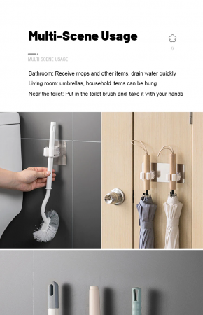 Accesorii & Organizare Baie - Set 2 Suporturi pentru Matura Mop sau Unelte Autoadezive cu Sustinere pana la 3 kg Alb