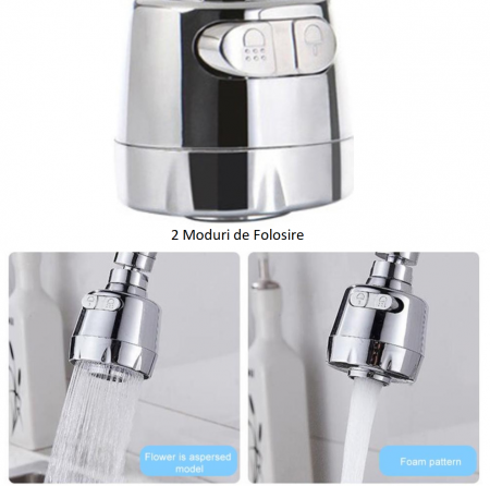 Extensie Flexibila pentru Robinet cu Brat Metalic 2 Moduri de Folosire Compatibilitate Universala 19 x 5 x 2 cm [1]