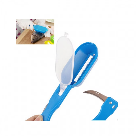 Aparat 2 in 1 pentru Curatat Solzi si Eviscerat Peste cu Capac 19,5 x 5,5 cm Albastru [3]