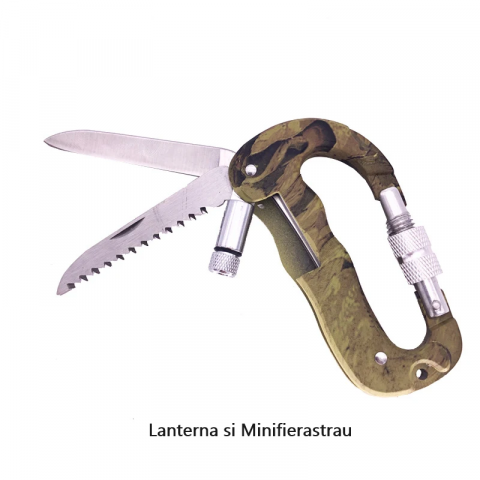 carabina multifunctional drumetii carabina multifunctionala 5 in 1 cutit fierastrau agatatoare lanterna camping drumetie [2]