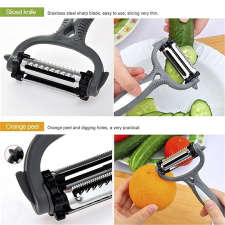 Cutit Legume si Fructe 3 in 1 cu Capat Rotativ Curata, Feliaza si Decojeste [4]