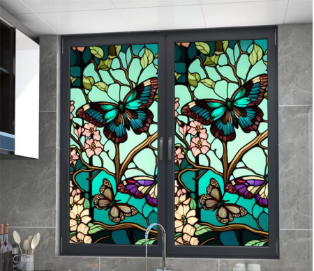 folie geam decorativa tip vitraliu pasari colibri hornach  folie geam intimitate protectie solara dedeman  folie geam autoadeziva vitraliu brico [14]