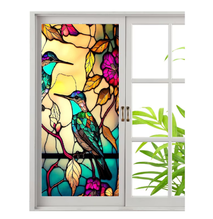 folie geam decorativa tip vitraliu pasari colibri hornach  folie geam intimitate protectie solara dedeman  folie geam autoadeziva vitraliu brico [10]