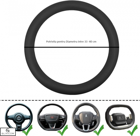 Husa Volan Universala din Silicon Negru Husa volan silicon emag Protectie Siguranta si Confort la Volan Diametru 33-40 cm Husa volan silicon dedeman [1]