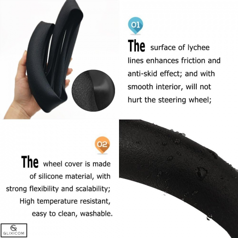 Husa Volan Universala din Silicon Negru Husa volan silicon emag Protectie Siguranta si Confort la Volan Diametru 33-40 cm Husa volan silicon dedeman [2]