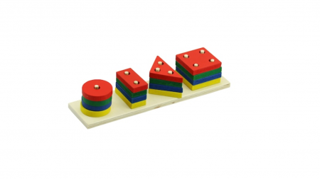 Jucarii Copii & Bebe - Joc de Sortare cu Figuri Geometrice din Lemn 4 Culori 22 x 6 cm