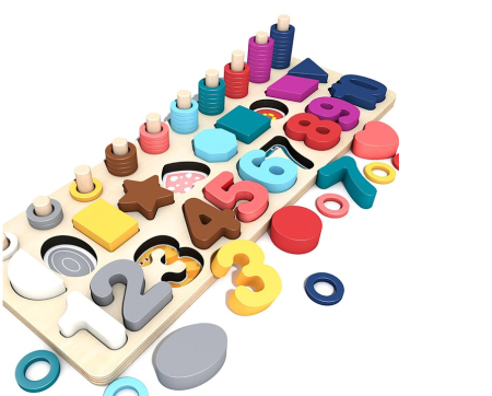 Joc Logaritmic din Lemn, 3 in 1 , Numere, Figuri Geometrice si Numaratoare, Tip Montessori
