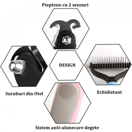 Perie Par Caini Pisici si alte Animale Cu Pieptene pe 2 Sensuri pentru Descalcire Marime S 17 x 7 cm [6]