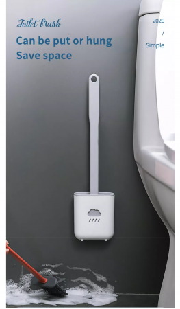 Perie WC din Silicon cu Suport Adeziv 38 cm Alb - Gri G Glixicom® [3]