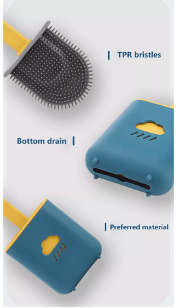 Perie WC din Silicon cu Suport Adeziv 38 cm Albastru - Galben [2]