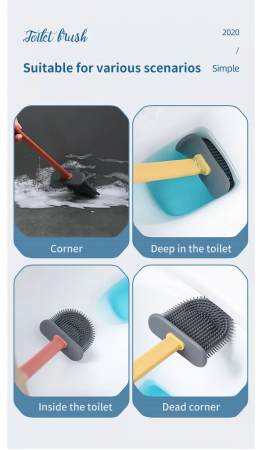Perie WC din Silicon cu Suport Adeziv 38 cm Albastru - Galben [3]