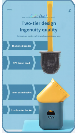 Perie WC din Silicon cu Suport Adeziv 38 cm Albastru - Galben [5]
