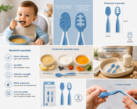 Pre-Lingurite pentru Diversificare Bebelusi +6 Luni, Set 2 Bucati, 2 Etape Diversificare, Silicon Alimentar Fara BPA prelingurite jumbo prelingurite carrefour prelingurite farmacia tei [4]